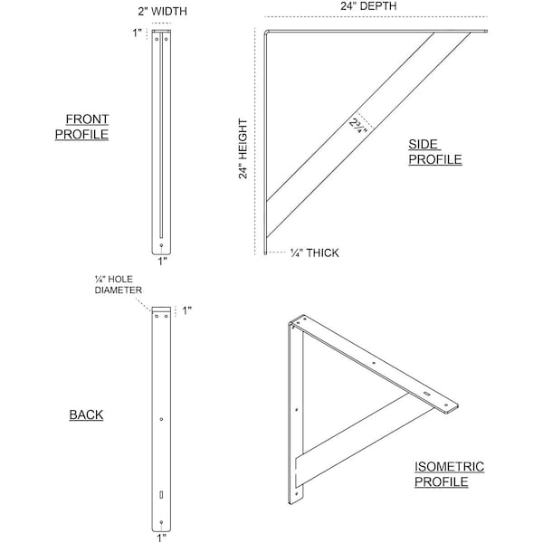 Traditional Steel Bracket, White Primer 2W X 24D X 24H